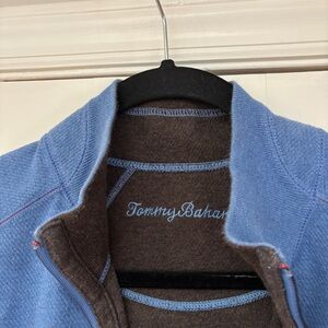 Tommy Bahama Mens Reversible Quarter Zip Pullover Sweater Blue Brown Size Medium